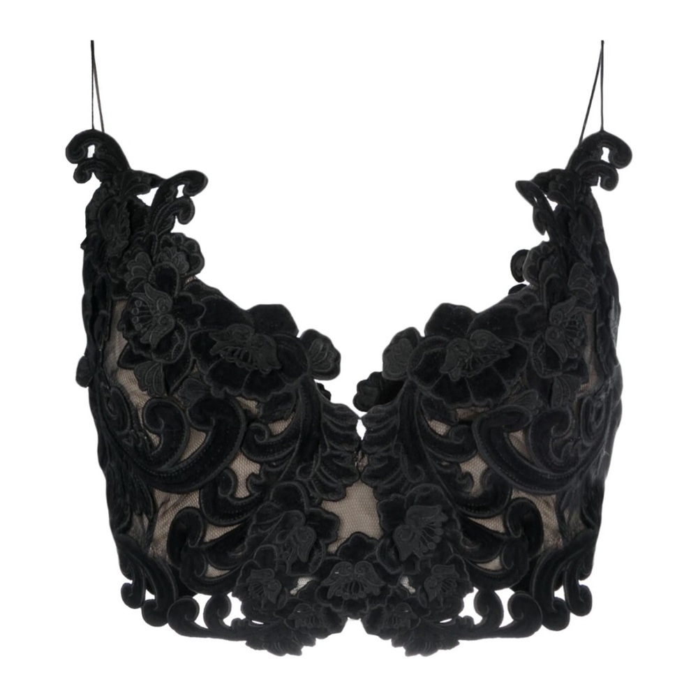 Zimmermann Black Lace velvet embroidered sensory crop top sz 1